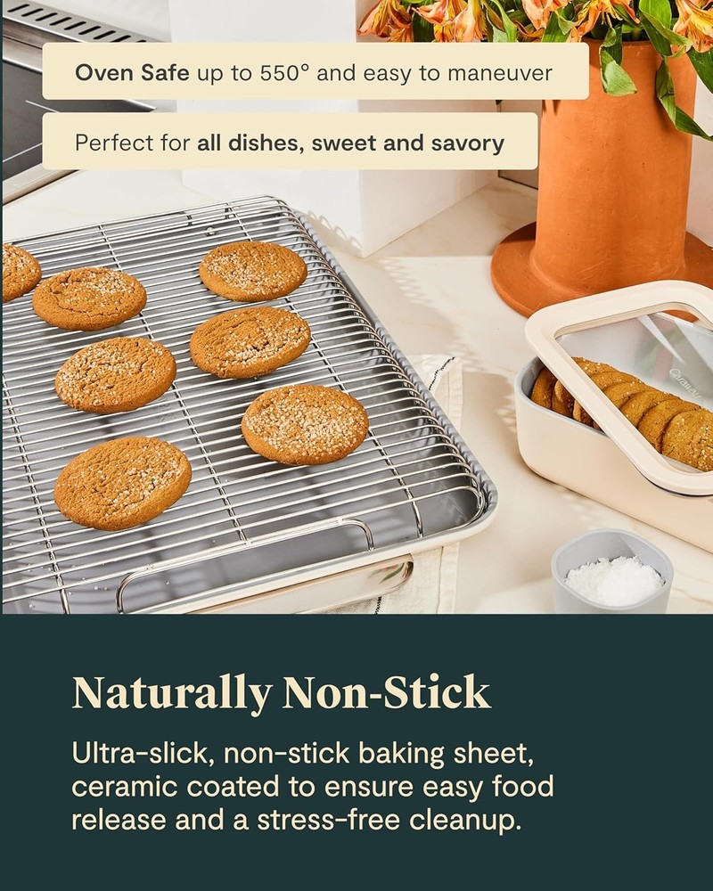 Non-Stick Ceramic Baking Sheet & Cooling Rack Ceramic Coated Non-Toxic PTFE &