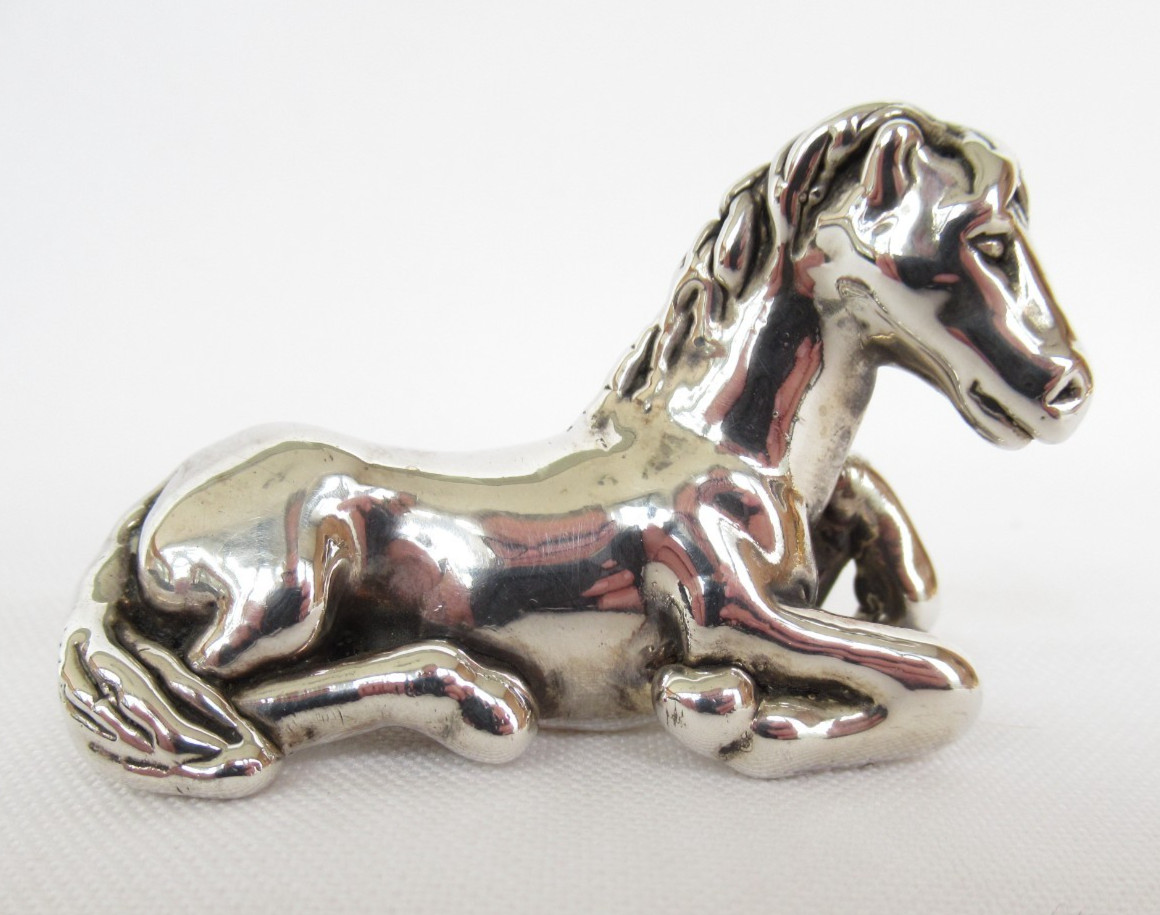 Vintage Miniature Sterling Silver Lying Down Horse Pony Animal Figurine