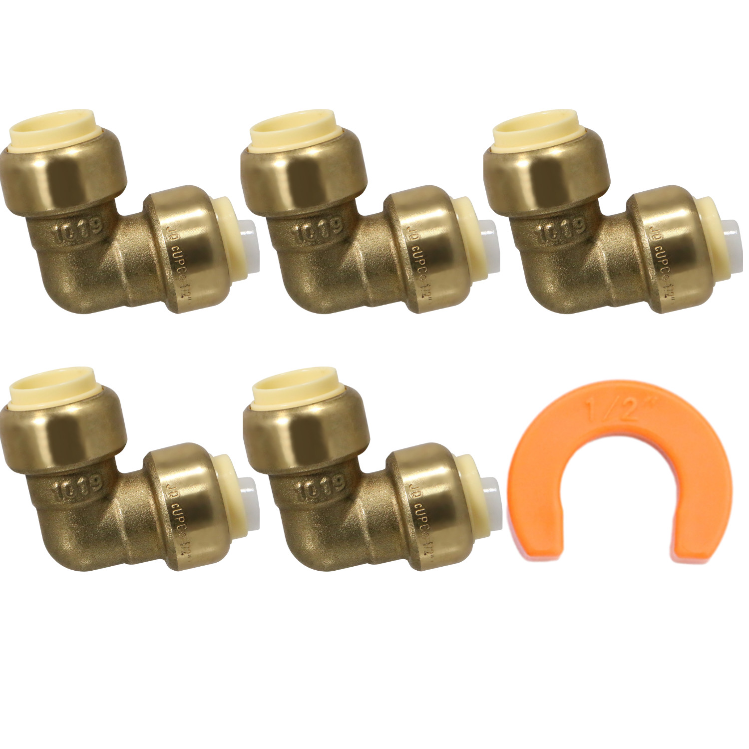 5 Pack XFITTING 1/2" Push-Fit Elbow with 1 Free Removing Clip, Lead Free