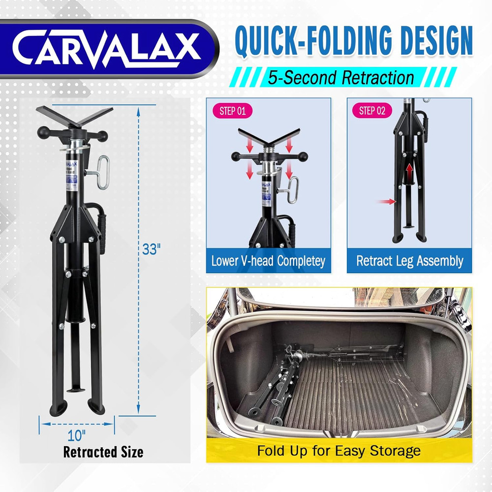 Adjustable V-Head Pipe Jack Stands, 2500LB Capacity, 28"-52" Height