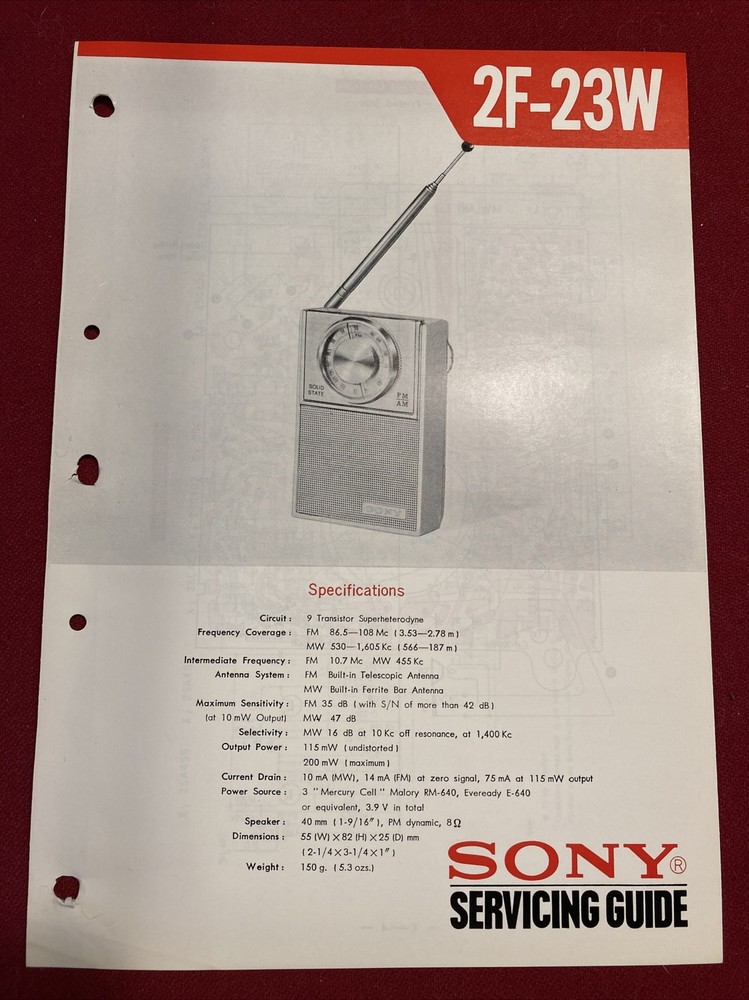 Original 1967 2FA-23W Sony Servicing Guide