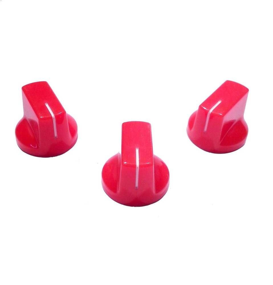 Red Pointer Knobs with Set Screws 1/4" for DIY Effects Pedal Projects - Set of 3