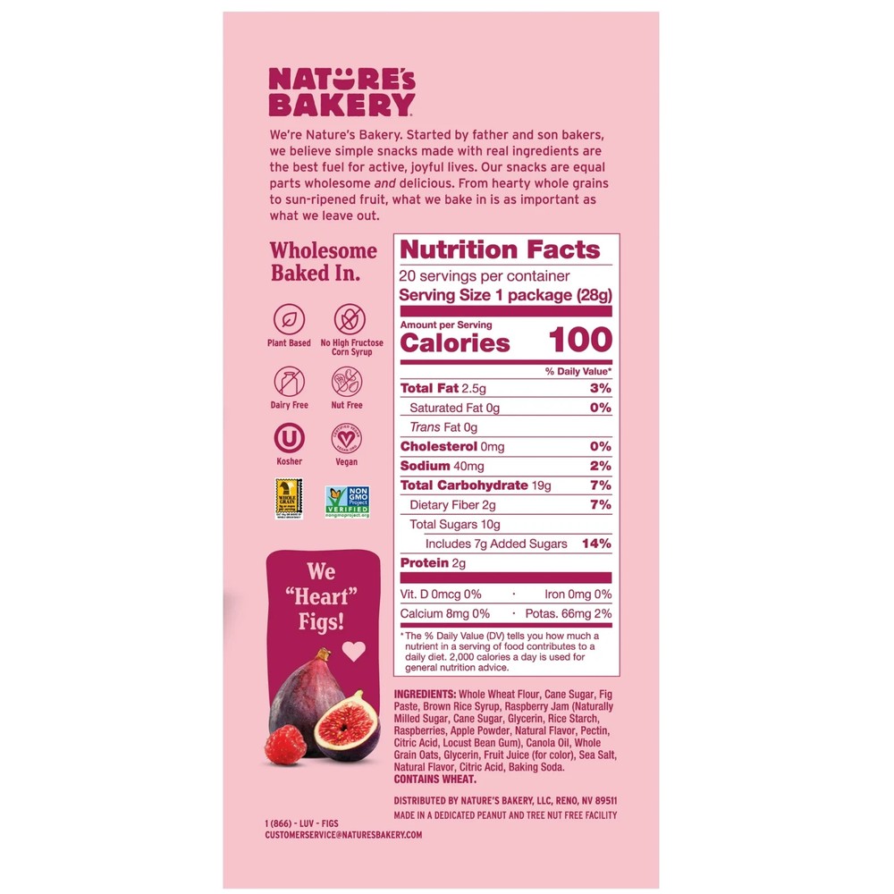 Nature’s Bakery Raspberry Fig Bar Minis, 1 oz, 20 Count