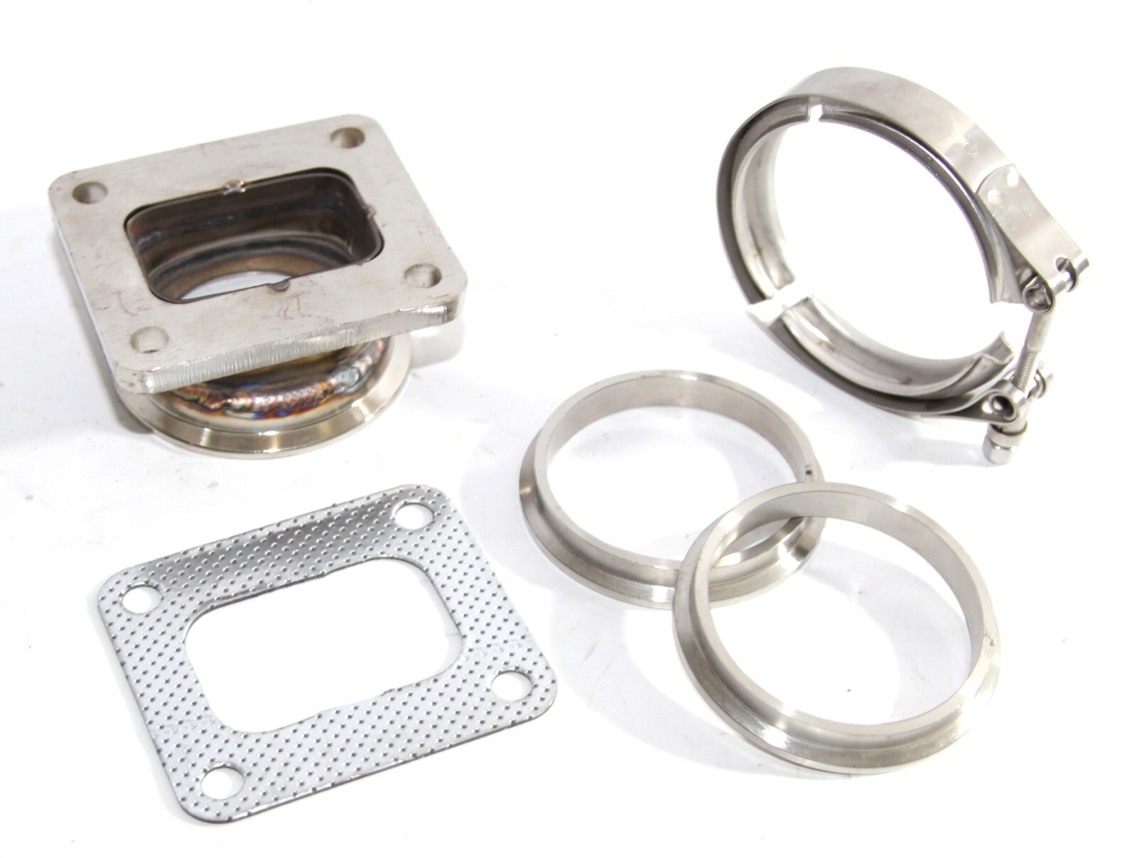 Combo Kit T4-4Bolt to 3"ID V-Band Flange Steel Adapter+Gasket+Clamp+Flanges