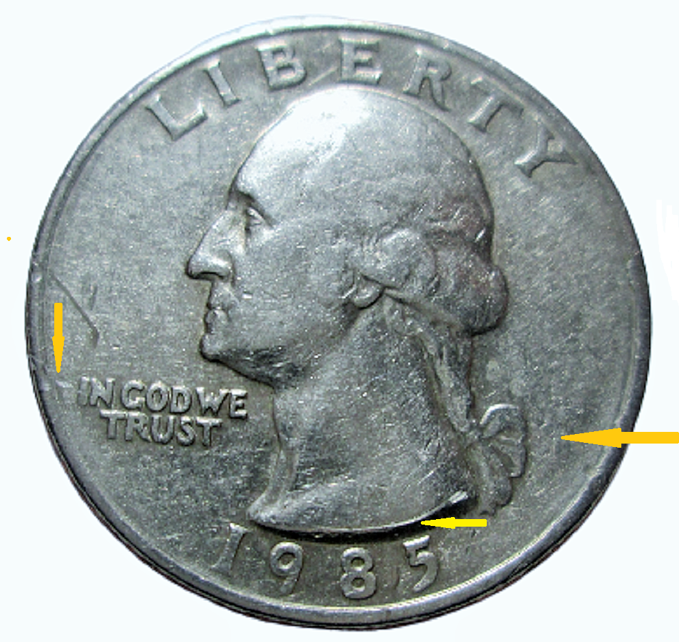 US VINTAGE WASHINGTON 1985 QUARTER-NO MINT MARK- UNIQUE ERROR
