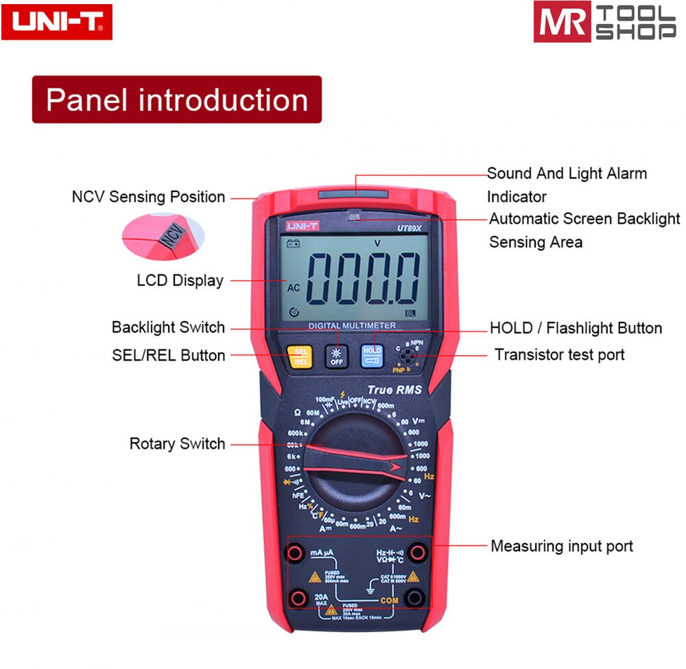 UNI-T TRMS Digital Multimeter AC DC Voltmeter Ammeter Ohmmeter Temp Cap NCV Test