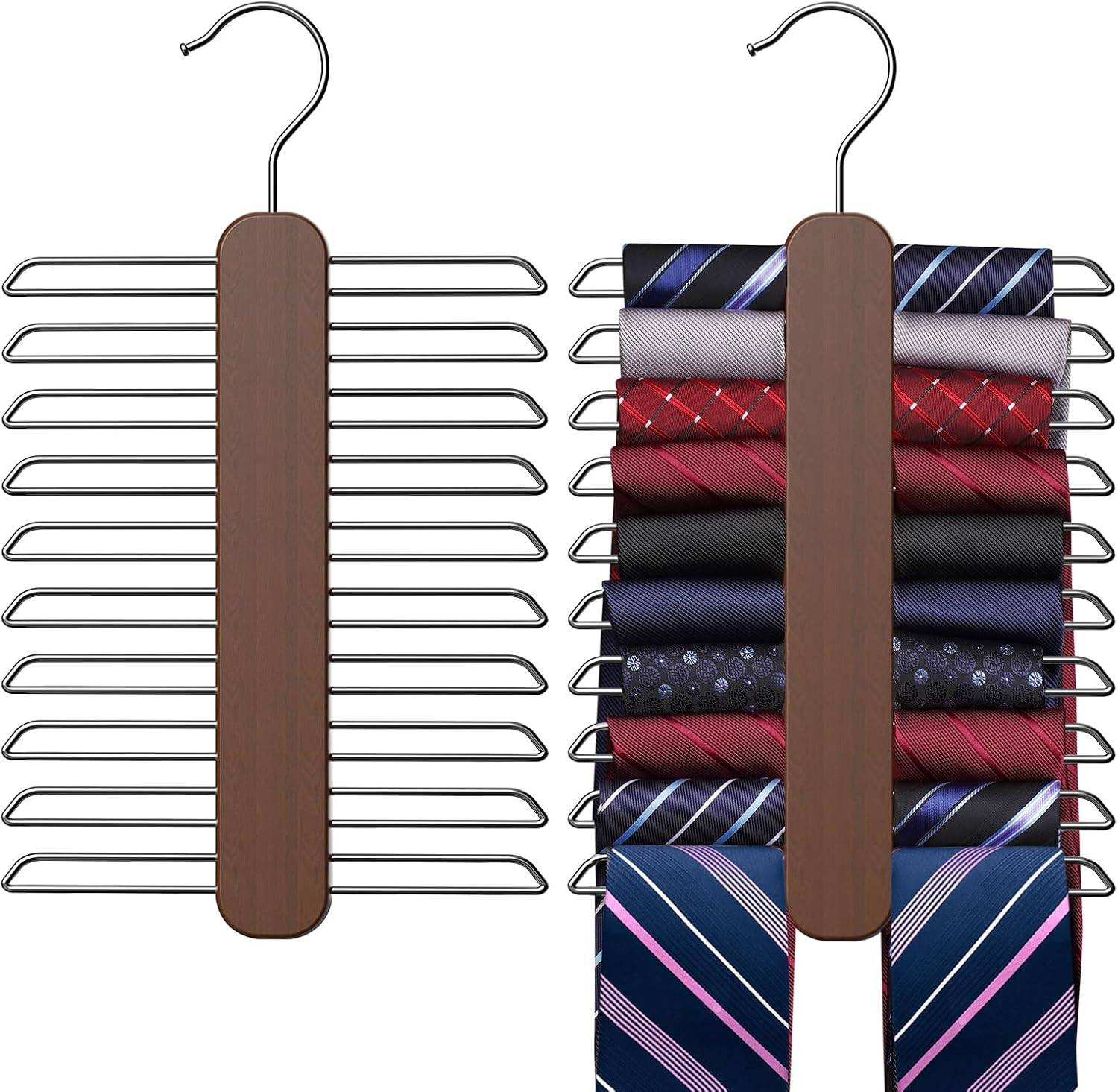 Wood Tie Rack Holder Necktie & Belt Hanger Organizer Storage Rack Space Saver