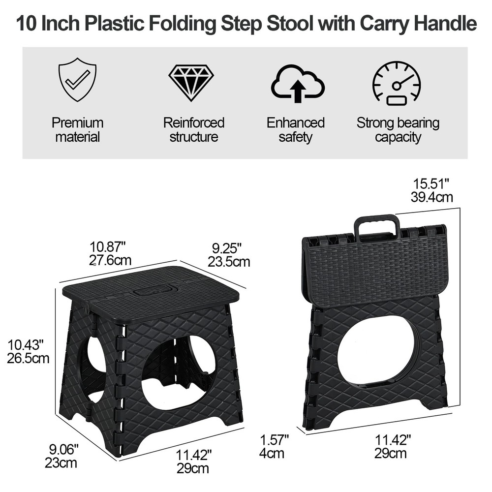 Folding Step Stool, 10 inch Non-Slip Foldable Stools, Step Stool with Handle,...