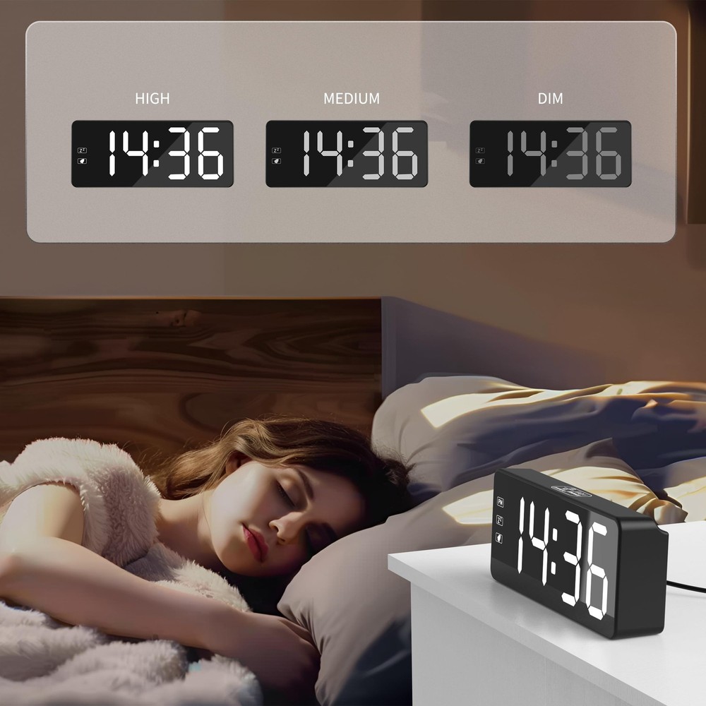 Bedside Clock with Oversized Buttons, 2.4'' LED Digits Display, 24H Memory & ...