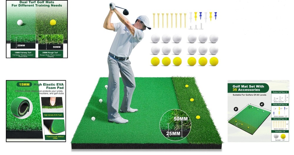5 x 4 Golf Hitting Mat | Turf for Realistic Practice Experience