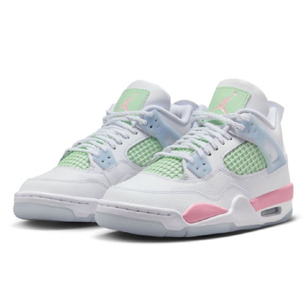 Big Kid's Jordan 4 Retro "V-Day" White/Med Soft Pink-Half Blue (IB7068 100)