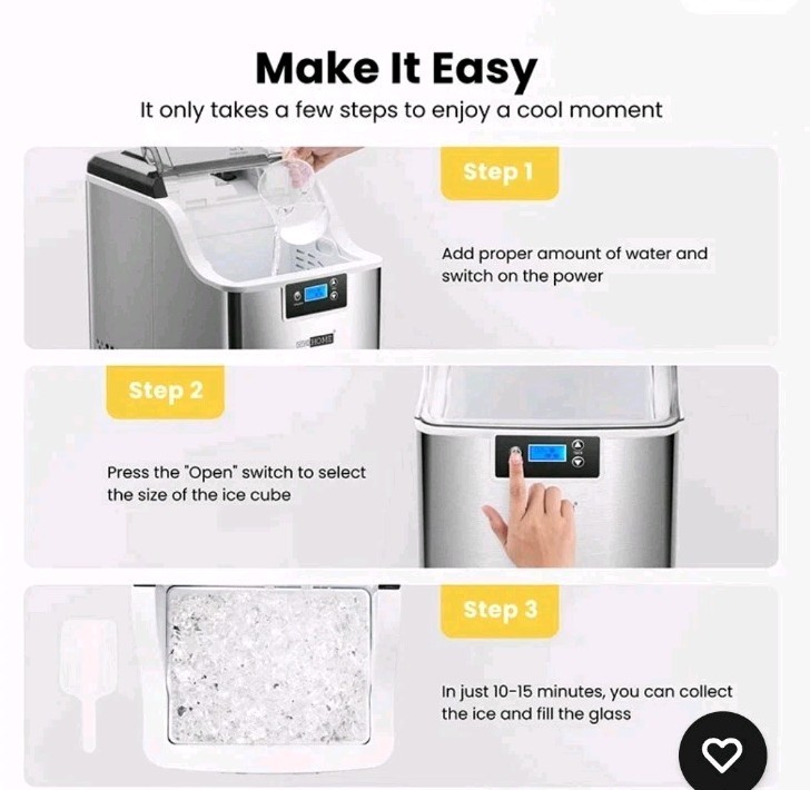 44lbs/Day Electric Chewable Nugget Ice Cube Maker Machine Self-Clean Function