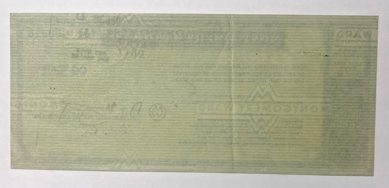 Vintage Dec. 1936 Montgomery Ward Refund Check for 02 Cent