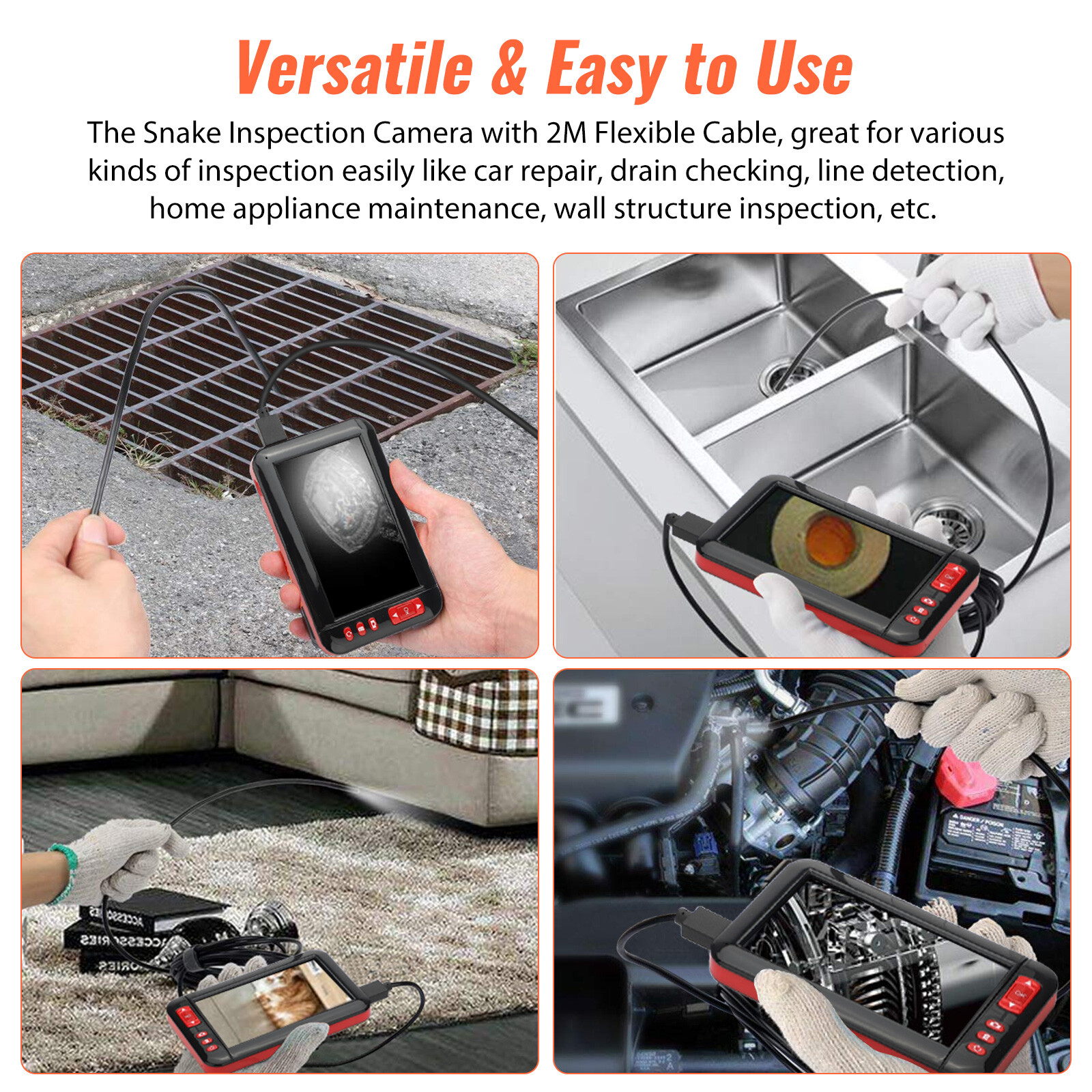 Industrial Endoscope 1080P HD 4.3'' LED Screen Borescope Inspection Snake Camera