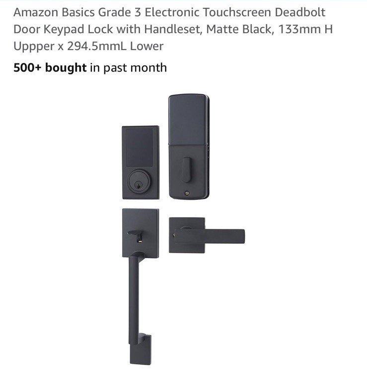 AMAZON BASICS GRADE 3 ELECTRONIC TOUCHSCREEN DEADBOLT DOOR KEYPAD LOCK