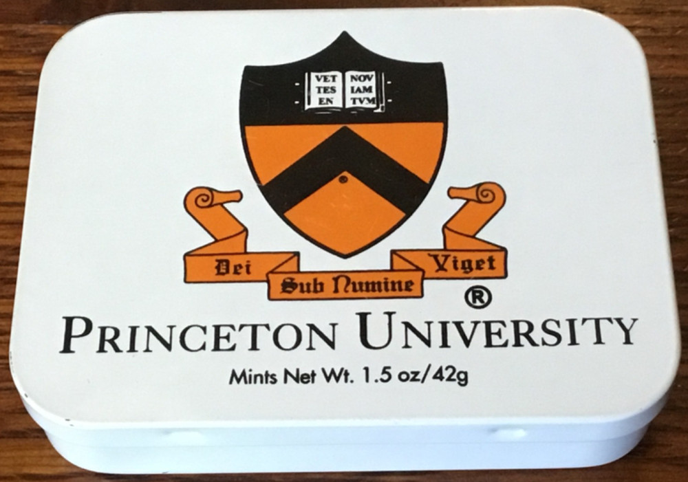 White Empty "Princeton University" Mint Hinged Tin w/Orange Shield Top EMPTY