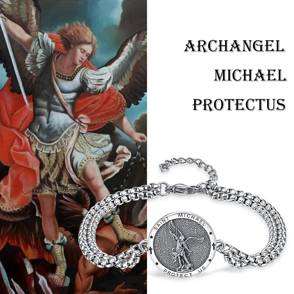 KINGWHYTE St Michael/St Christopher Bracelet Sterling Silver Men Adjustable B...