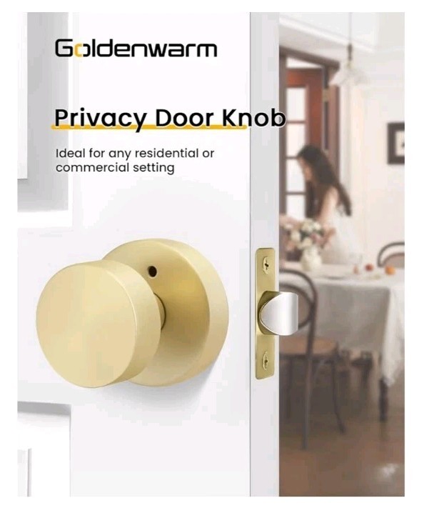 🔑 ⭐ Goldenwarm Brushed Gold Privacy Door Knobs Interior Round Satin (6 Pack)
