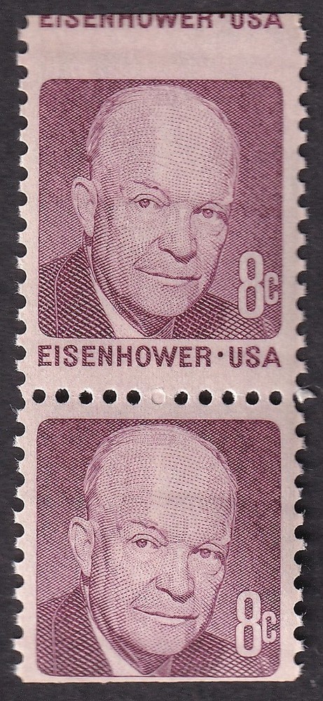 US #1402 1970-74 8c Eisenhower MISPERF PAIR error MNH