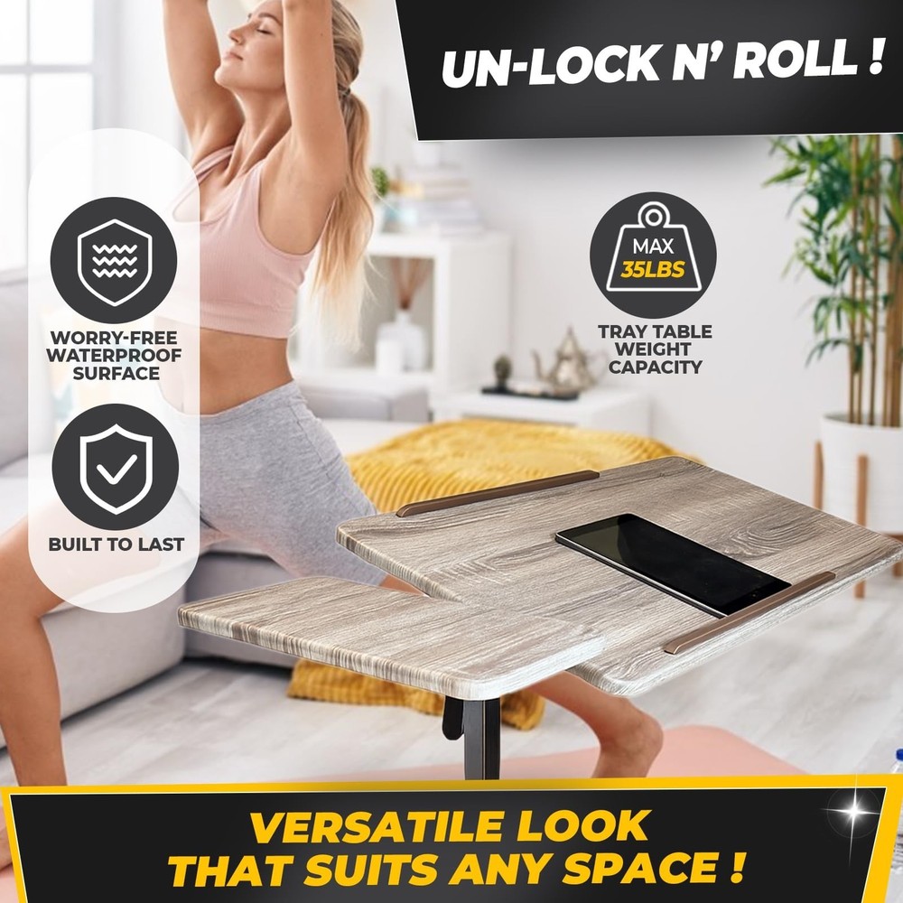 Recliner Table, Over the Bed Table with Wheels, Adjustable Width & Height, wi...