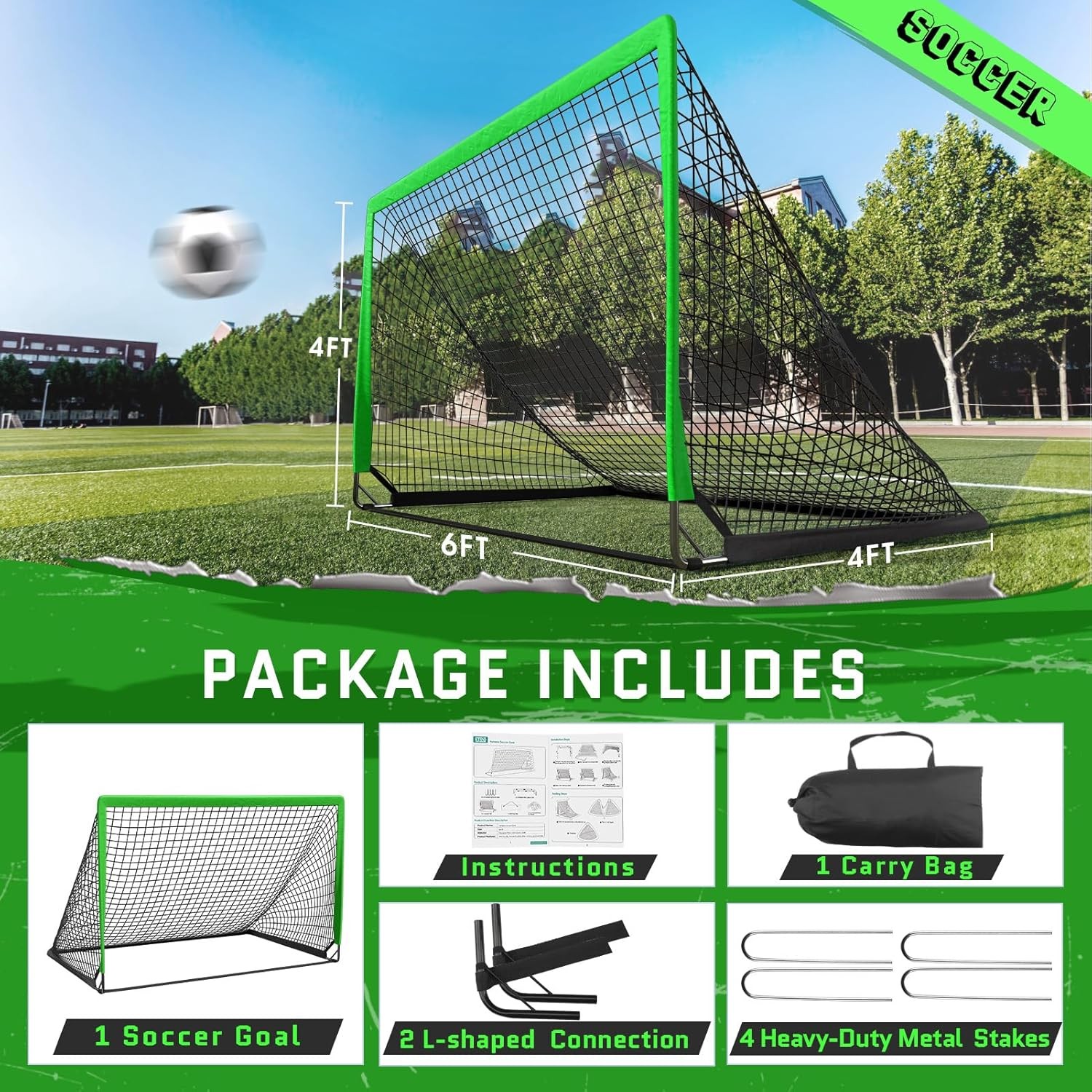 KTRIO 6x4 ft Soccer Goal for Backyard, Portable Soccer Net, Large Foldable Socce