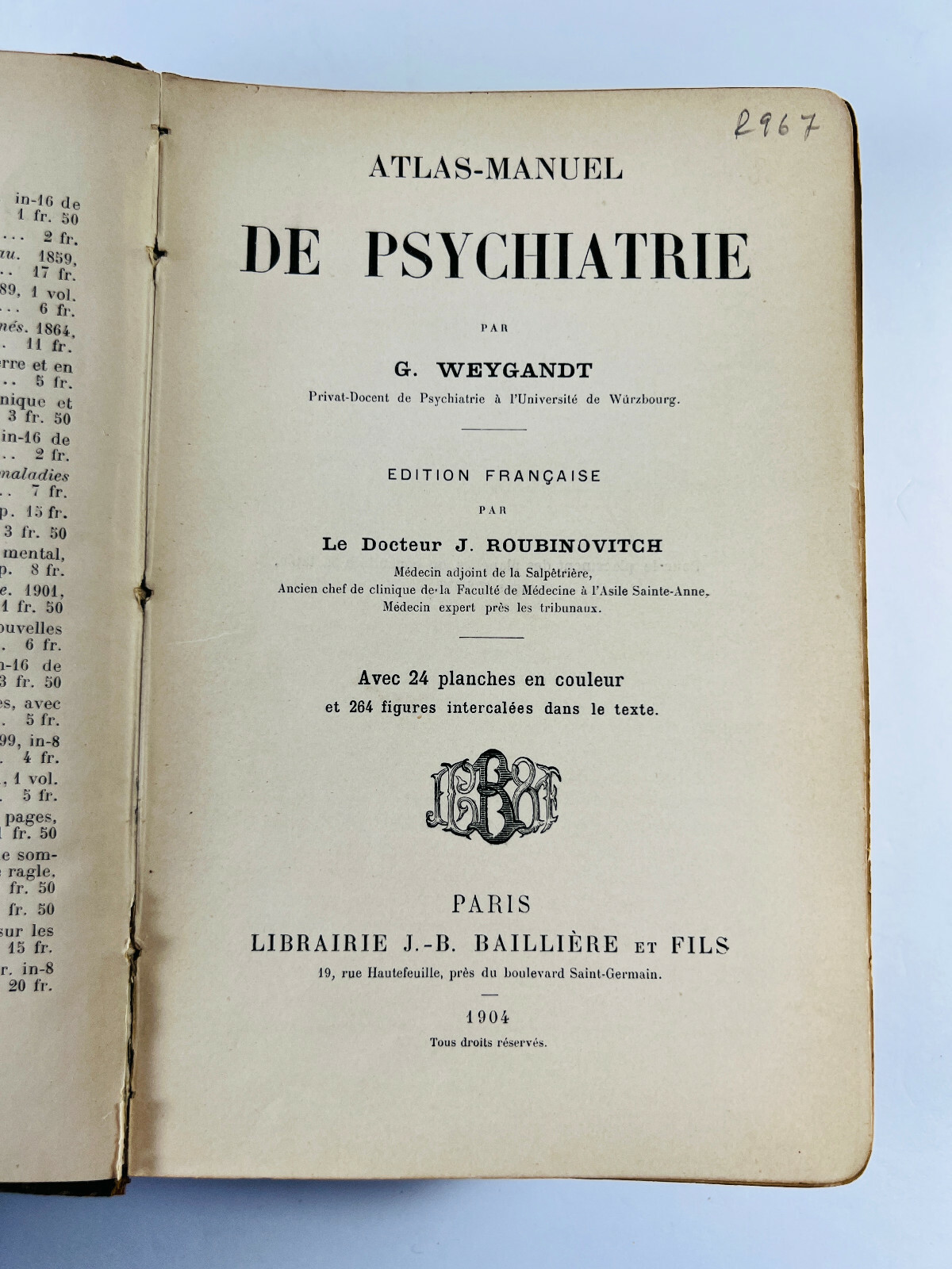 RARE 1904 Manual of Psychiatry ODDITY Medical Book AMAZING weygandt