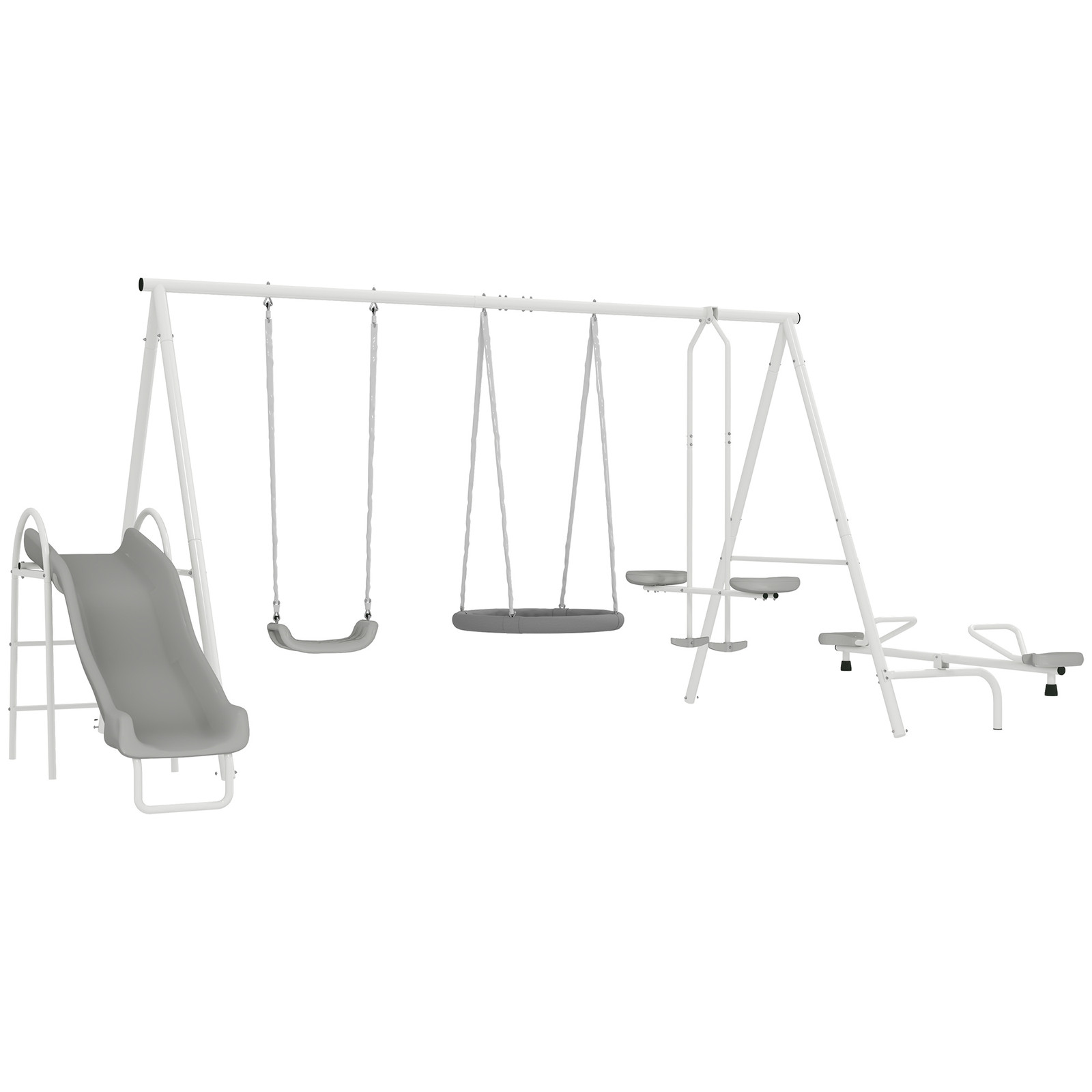 Outsunny Metal Swing Set for Kids with Double Swings Slide Seesaw Glider