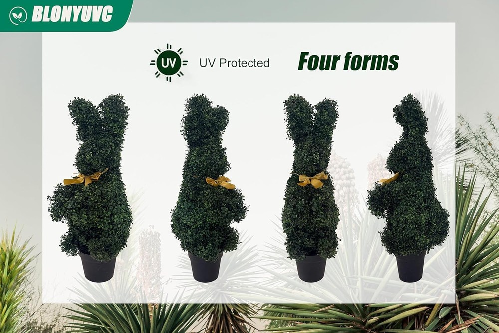 36 Inch Artificial Bunny Topiary Tree UV Resistant 2pk