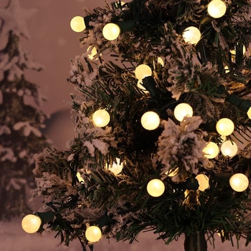 Globe String Lights 50 LED Christmas Lights String, Round Pearl Warm White