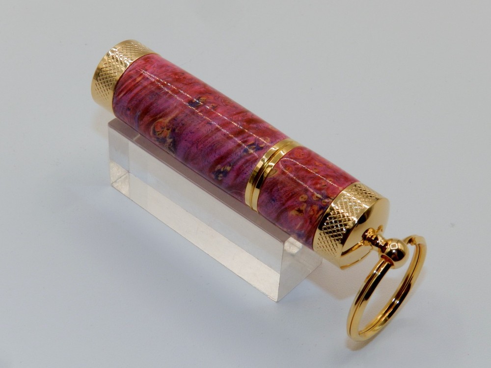 Handmade Key Chain Lighter, replaceable flint. Made w/ Dyed Box Elder Burl. #41