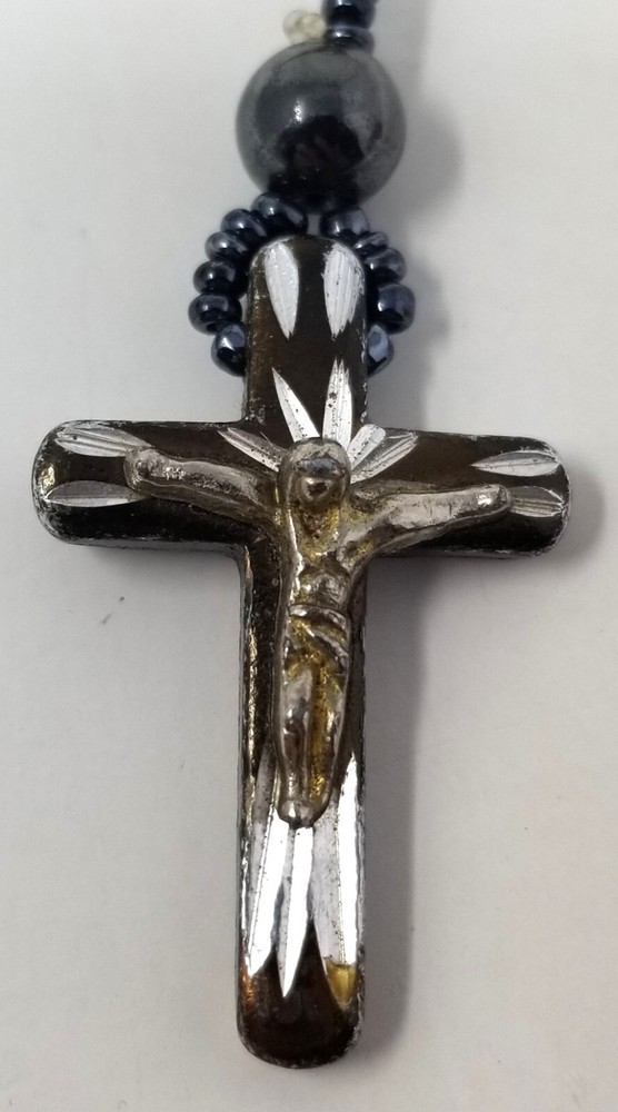 Vintage Black Hematite Bead Rosary