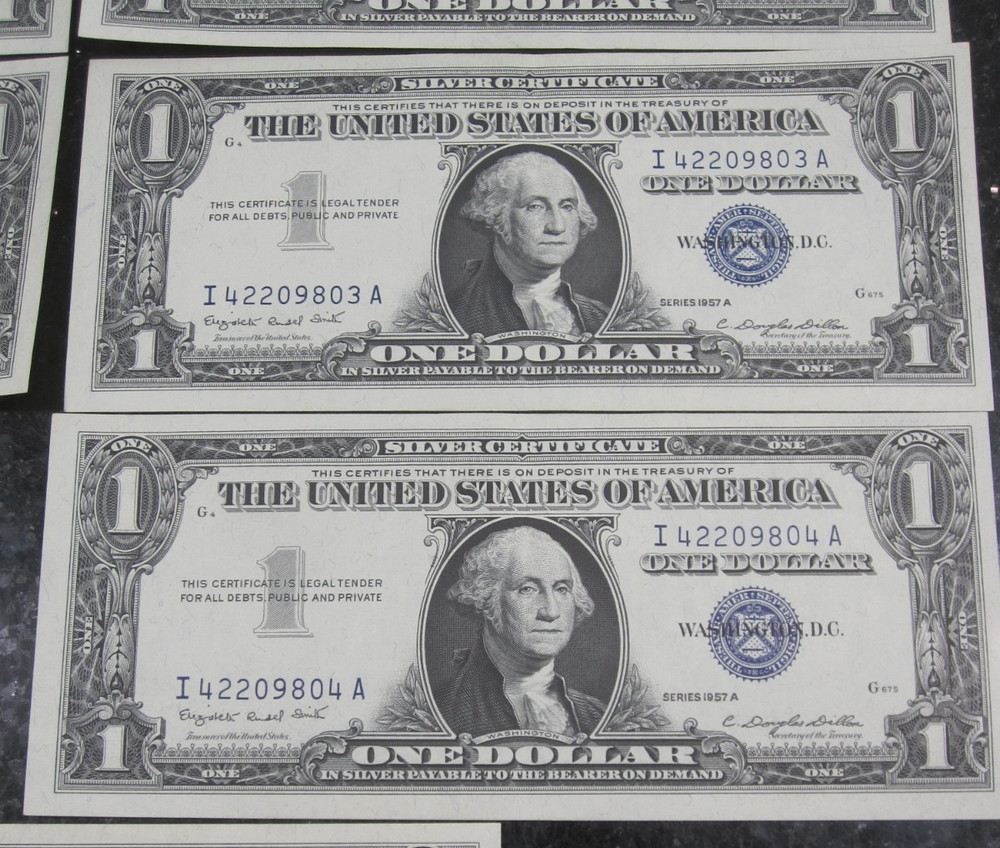 (5 Sets) 1957 A/B $1 Silver Certificates Sequential Serial Numbered Notes ~ CU