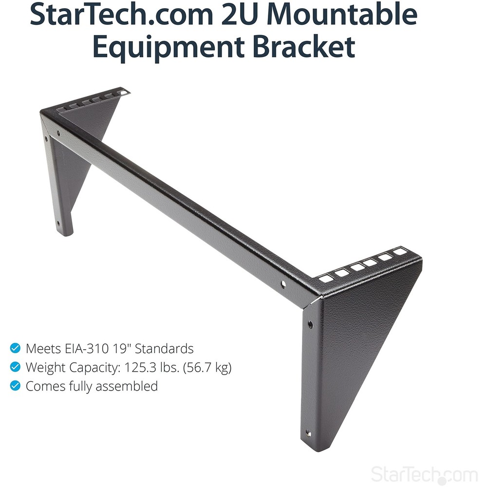 StarTech 2U 19in Steel Vertical Wall Mount Equipment Rack Bracket - Black