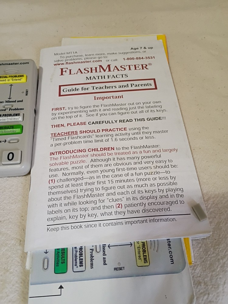Flash Master Math Tables Electronic Learning Tool Model MT1A Tested Working A6