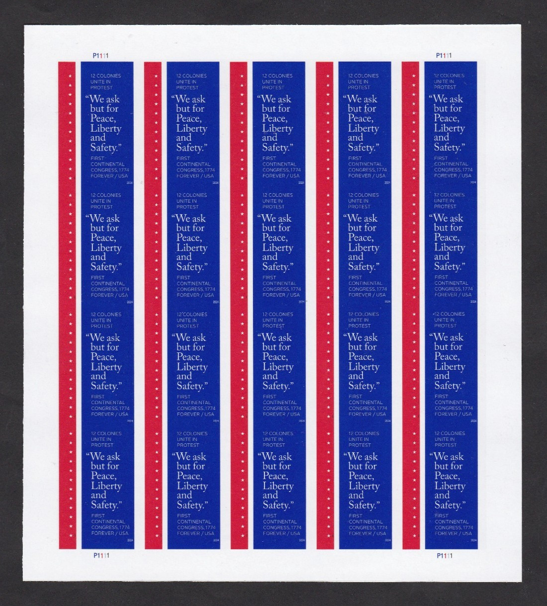 2024 Imperf 1st Continental Congress 1774 Forever Pane of 20 5939a Imperforate