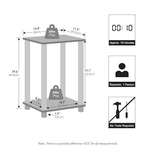 Simplistic Night Stand, 2-Tier Small 1-Pack White/White 2-Tier, Square Tubes