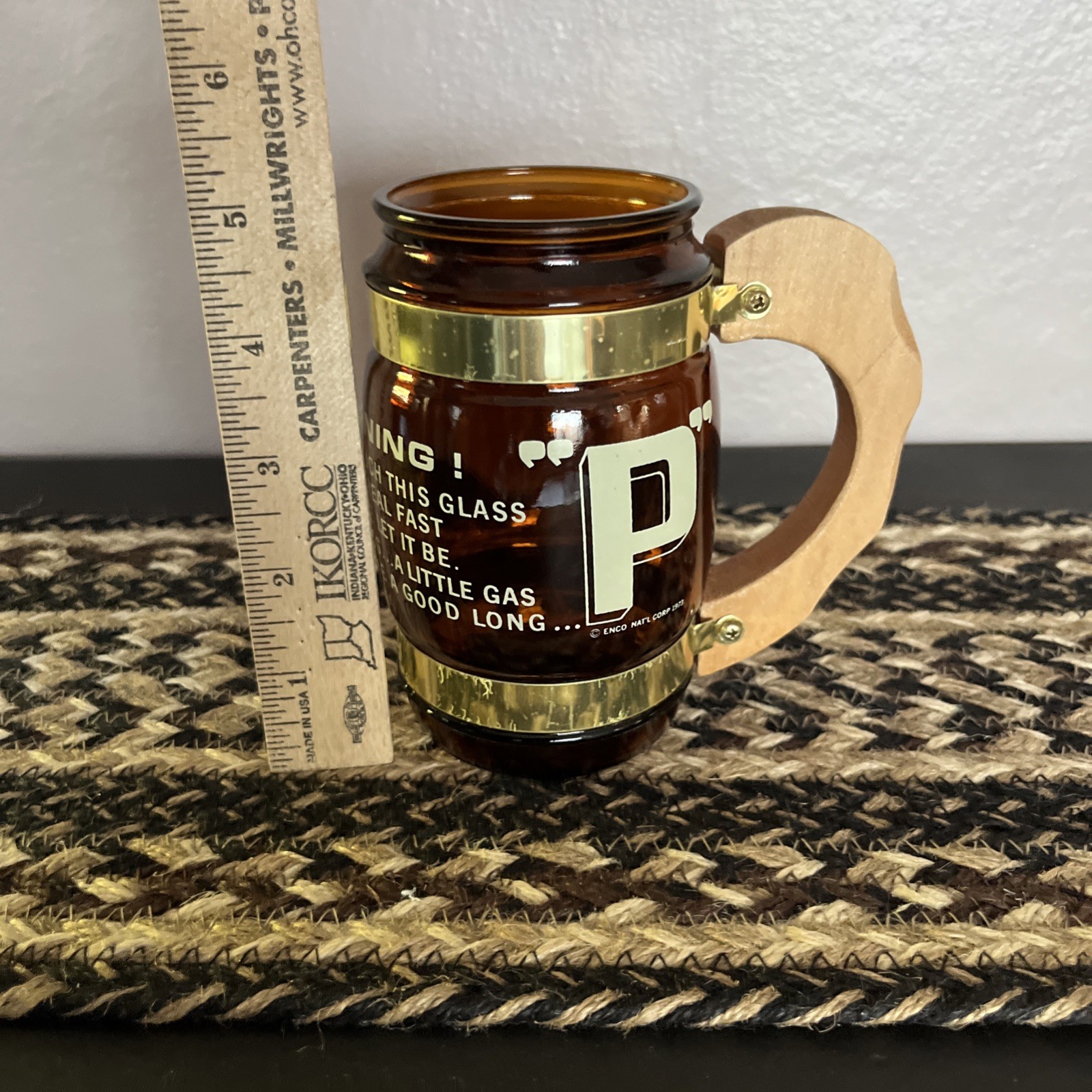 Vintage Amber Glass Novelty Mug Beer Siesta Ware PEE Stop Warning