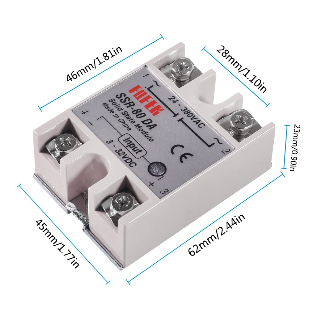 2pcs SSR-80DA Solid State Relay DC to AC Input 3-32V DC Output 24-380V AC 80A