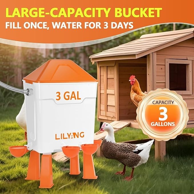 Automatic Chicken Waterer,Float-Controlled Large Watering System with Stainless