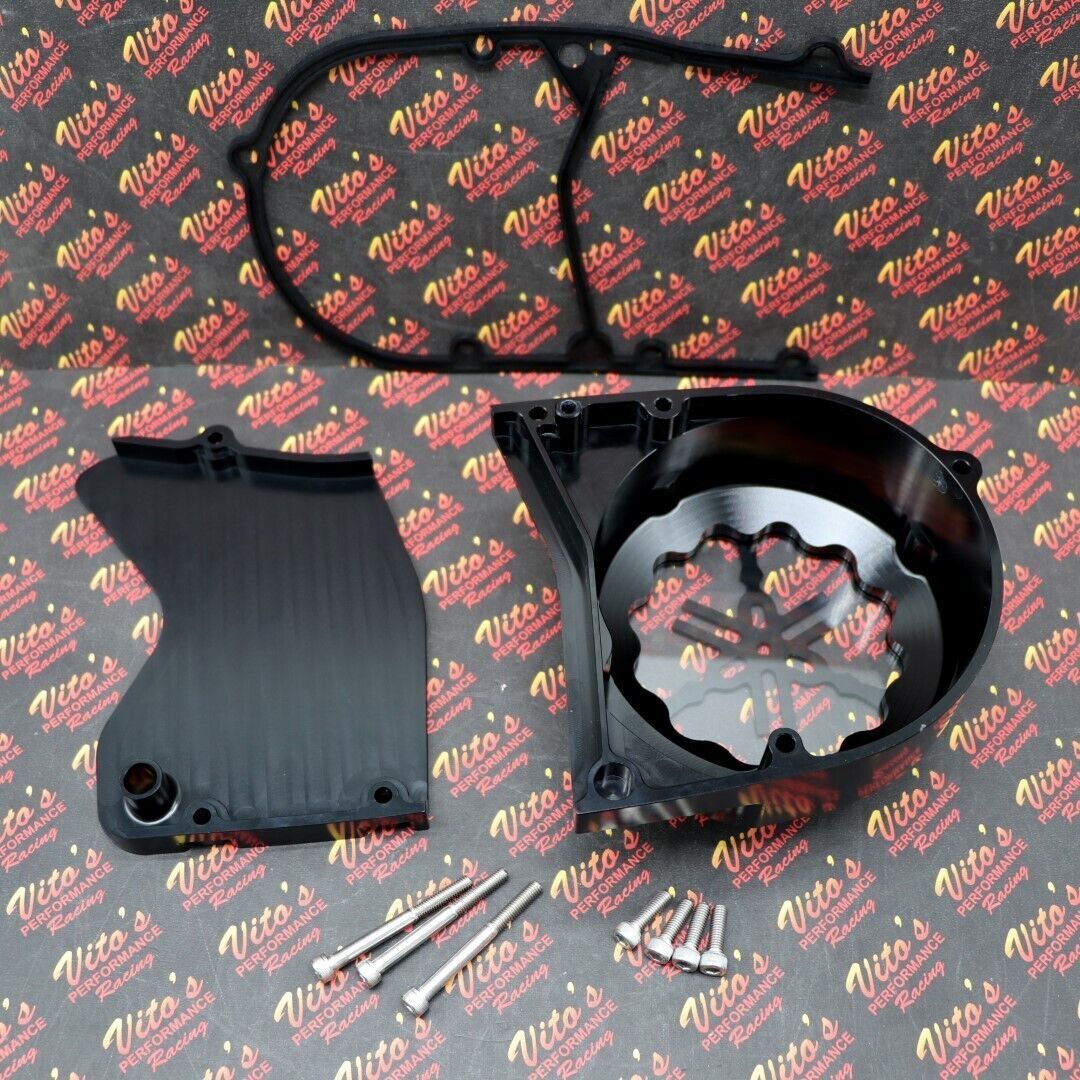 Billet aluminum stator cover clear window + 2 inserts for Yamaha Banshee BLACK