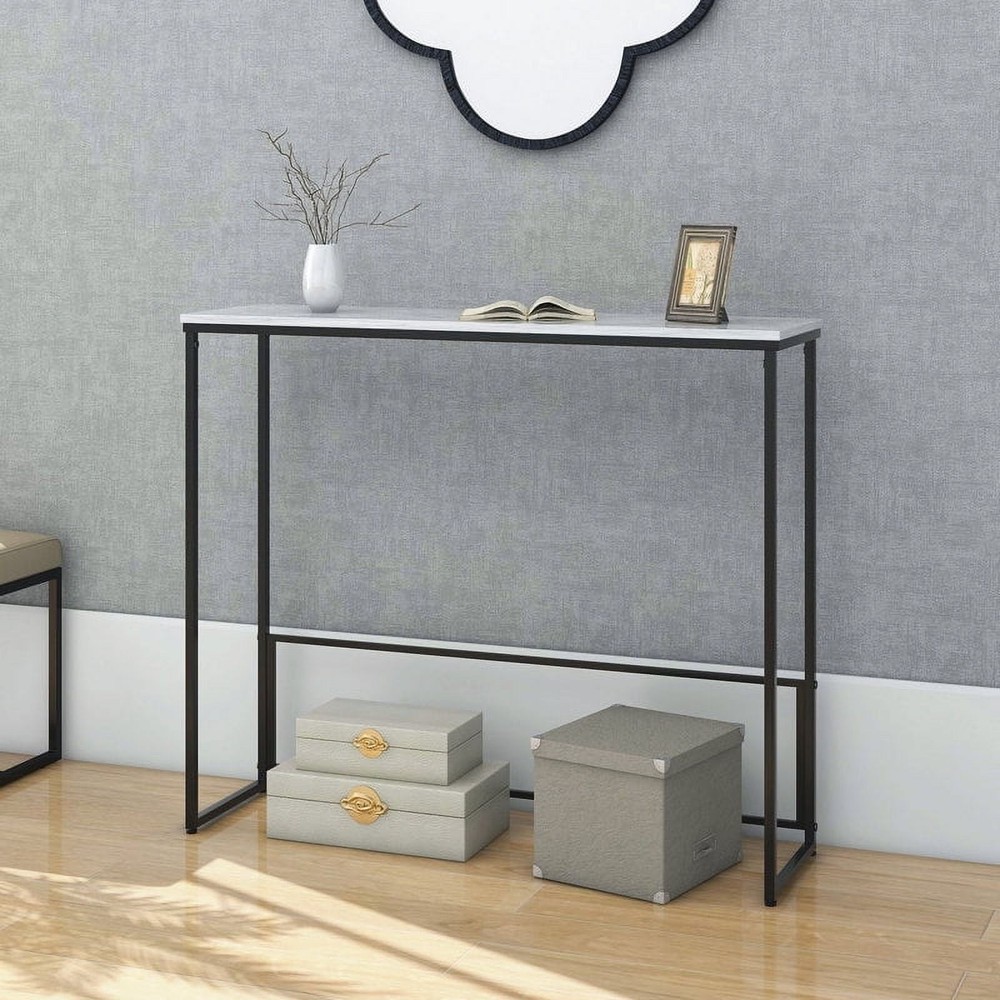 Sleek Console Table W/ Marble Stone Top Compact Entryway Table