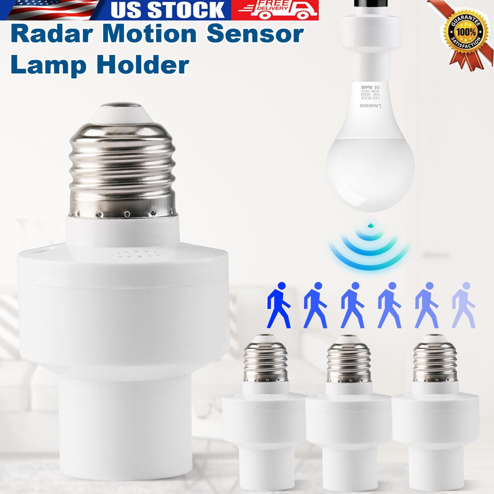1-4Pcs Radar Motion Sensor E27 LED Light Lamp Bulb Holder Socket Switch Adapter