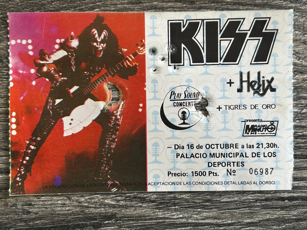 KISS FULL TICKET STUB Barcelona Spain 1983 Lick It Up Concert Tour Vintage Kiss