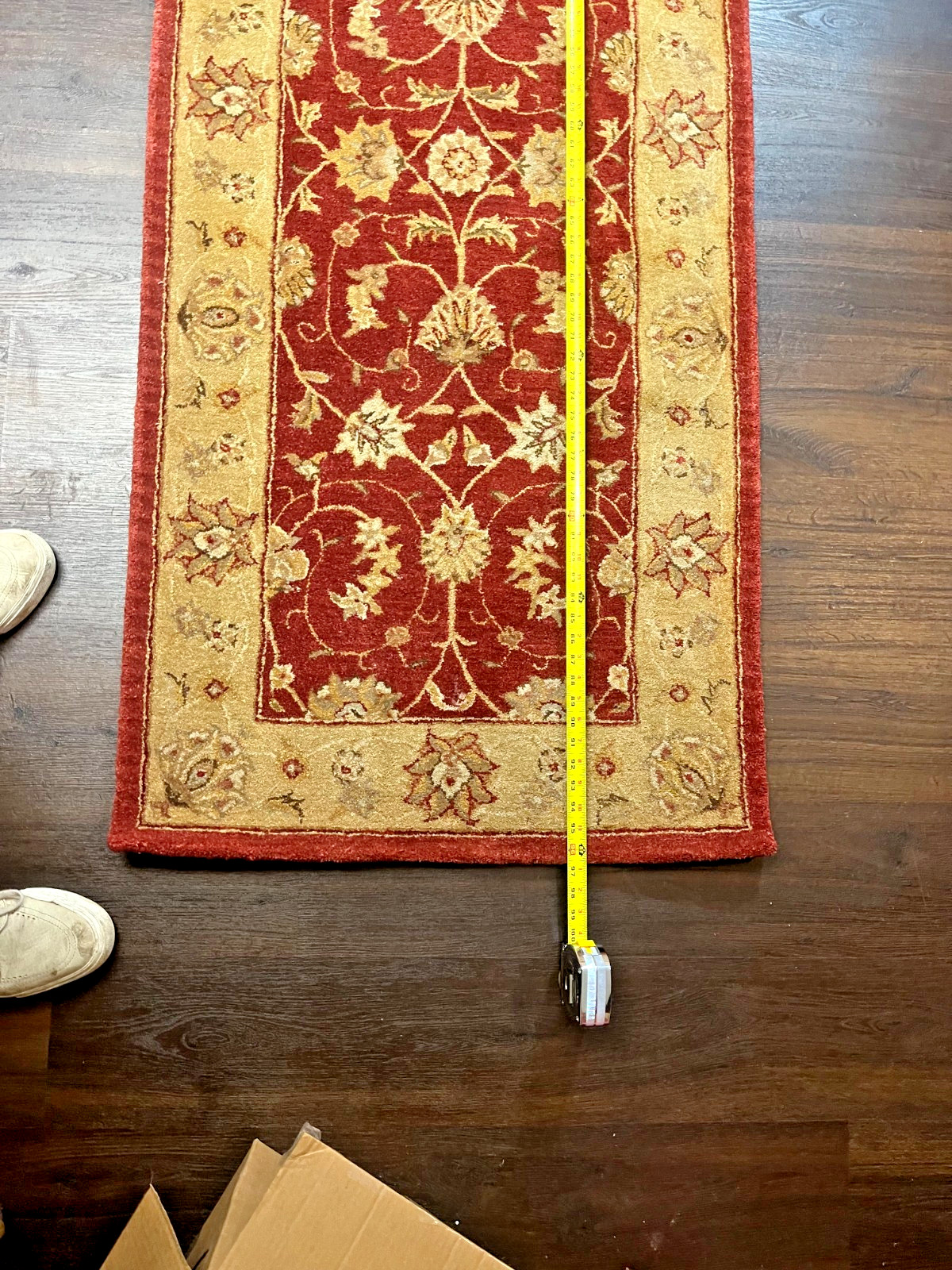 Hand Knotted Chobi Hallway Runner Rug Wool Red Beige Floral Pattern 31" x 97"