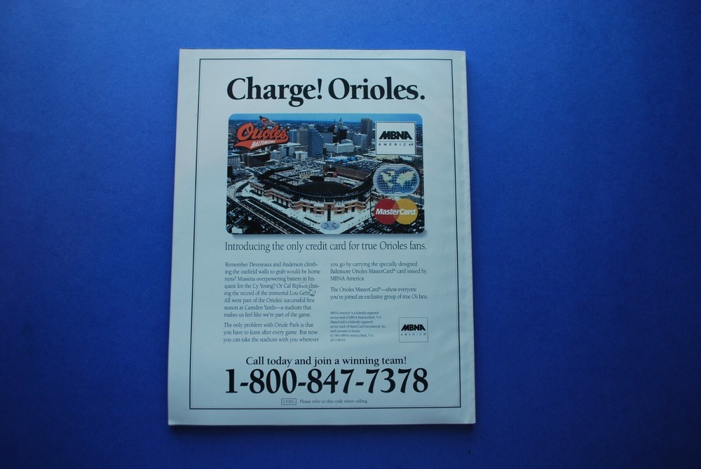 1993 Baltimore Orioles Baseball Program - Chuck Thompson cover EX-MT/NM