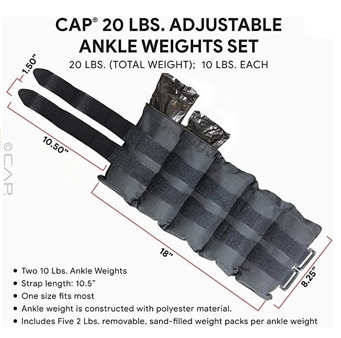 CAP 10-Pound Pair (2PC) Adjustable Ankle Weights Black NEW OPEN BOX ITEM