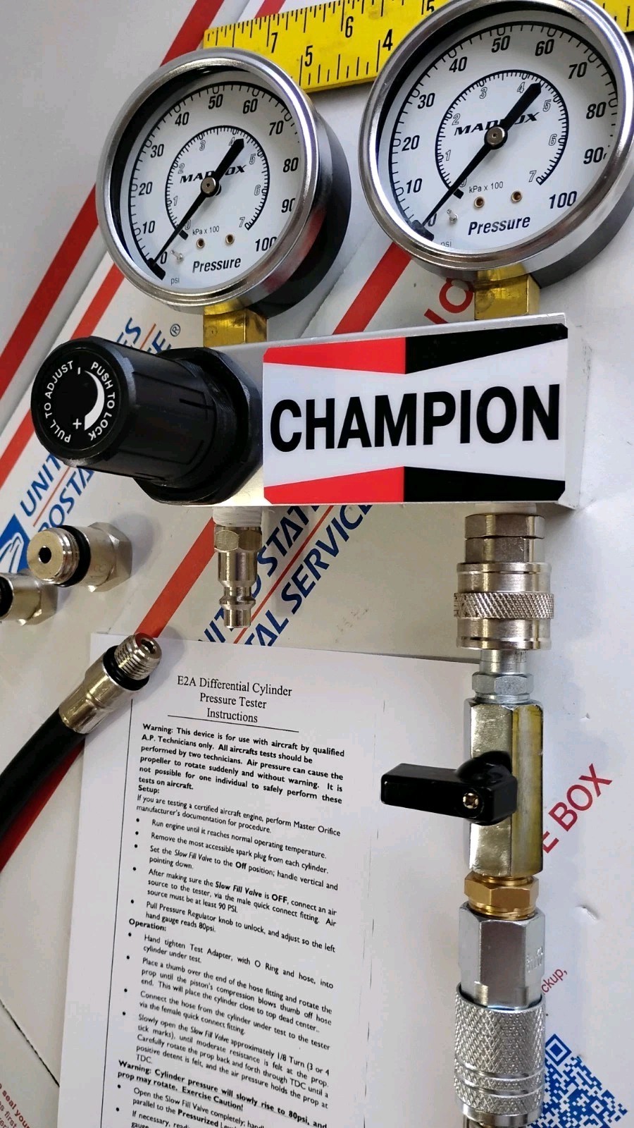 E2 AIRCRAFT CHAMPION COMPRESSION TESTER .040 ORIFICE LYC CONT ROTAX TESTED GOOD