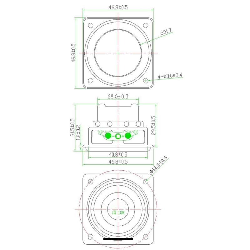 Powerful Compact 47mm Internal Speaker 4Ohm 15W for Multimedias Device