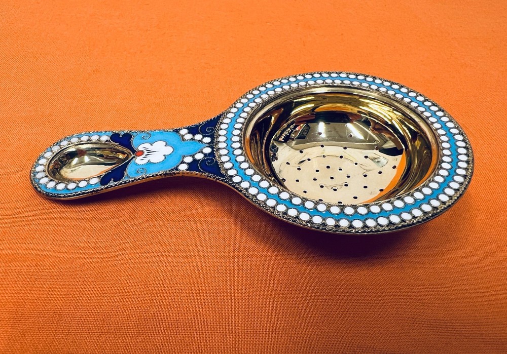 Russian Silver Enamel Strainer