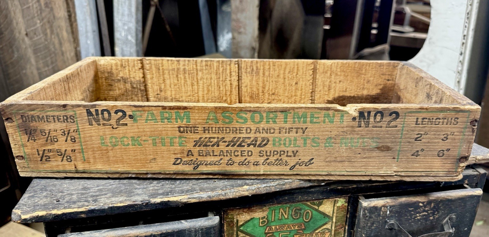 Vintage Lewis Bolt & Nut Company, Farm Assortment Wood Crate Minneapolis Minn